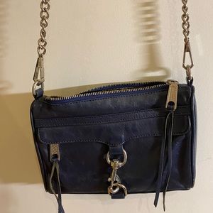 Rebecca Minkoff side purse in navy blue with silver hardware
